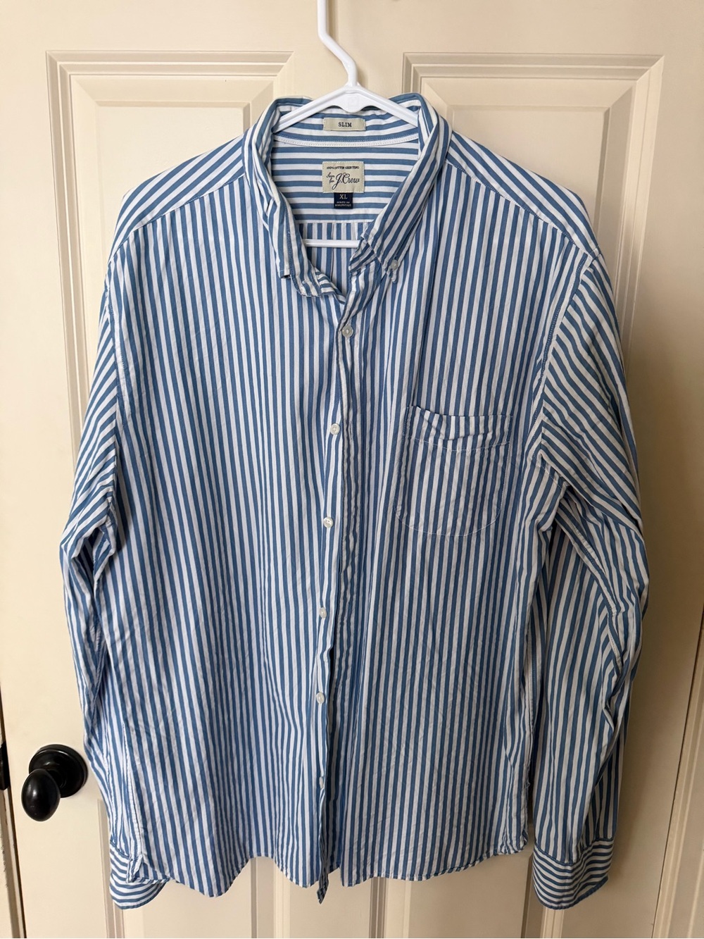 J. Crew Blue and White Vertical Stripe Casual Button-Down Shirt